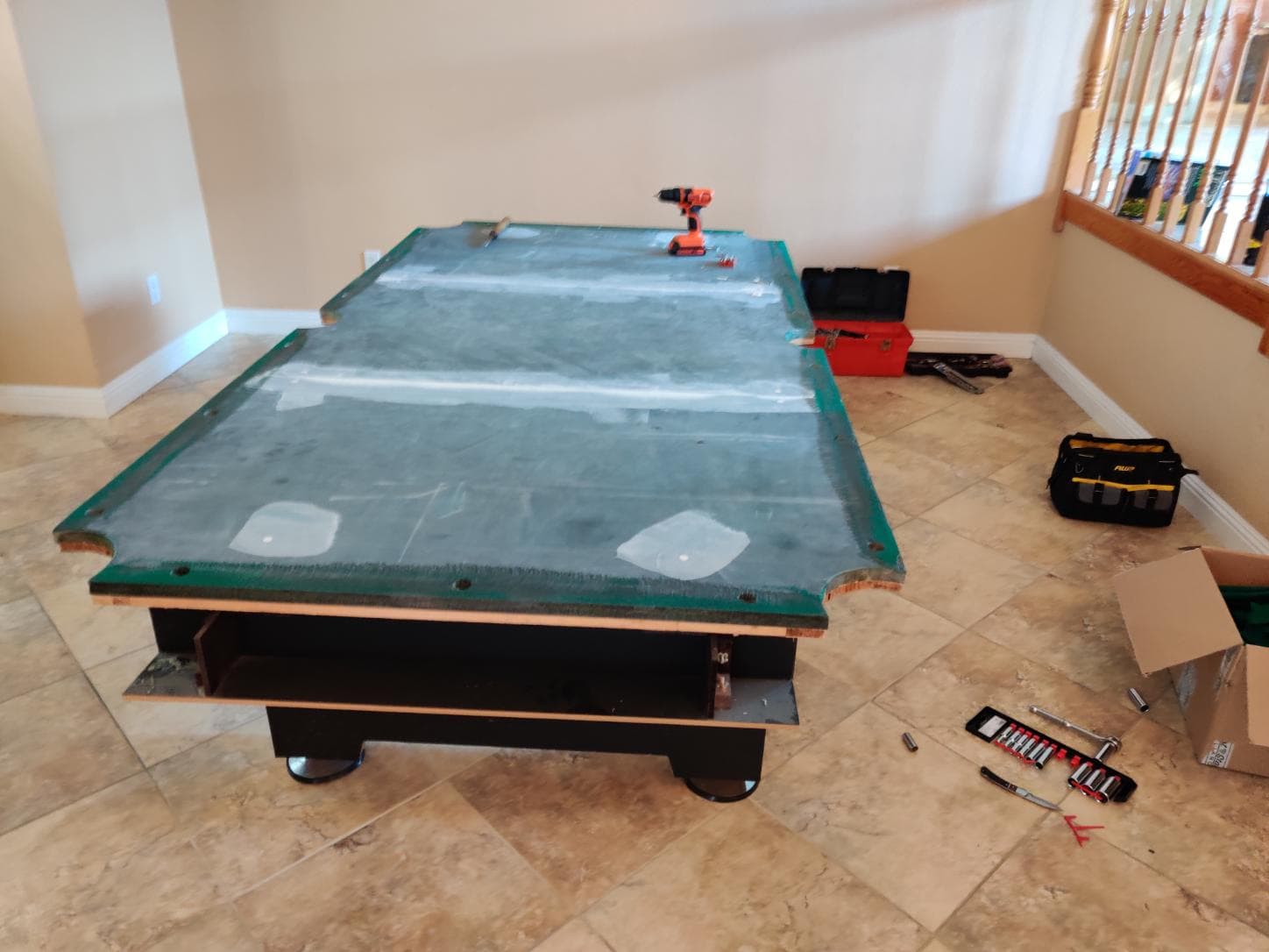 Pool Table Felt Replacement — Before